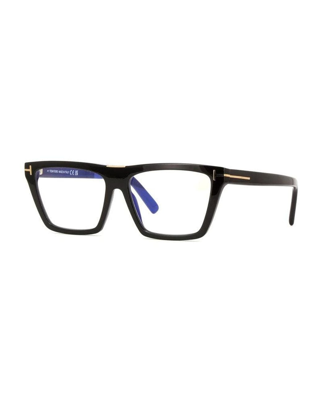 Tom Ford Black Eyeglasses Square Full Rim, Shiny Frame And Clear Light Block Lenses Lens Ft5912-B001