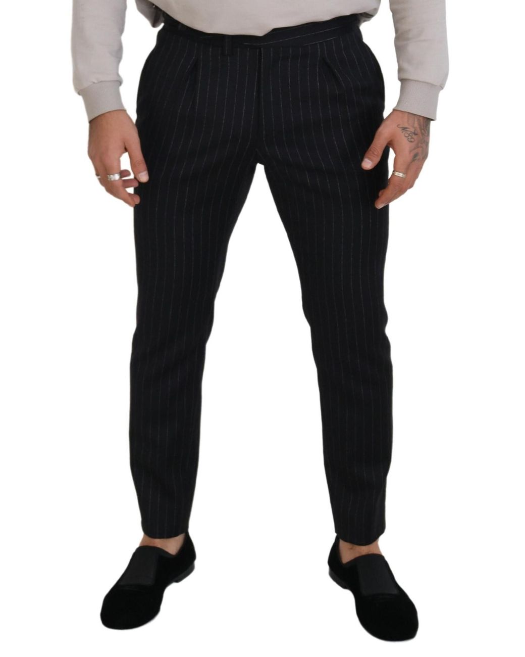 Dolce & Gabbana Black Elegant Striped Wool Blend Trousers for men