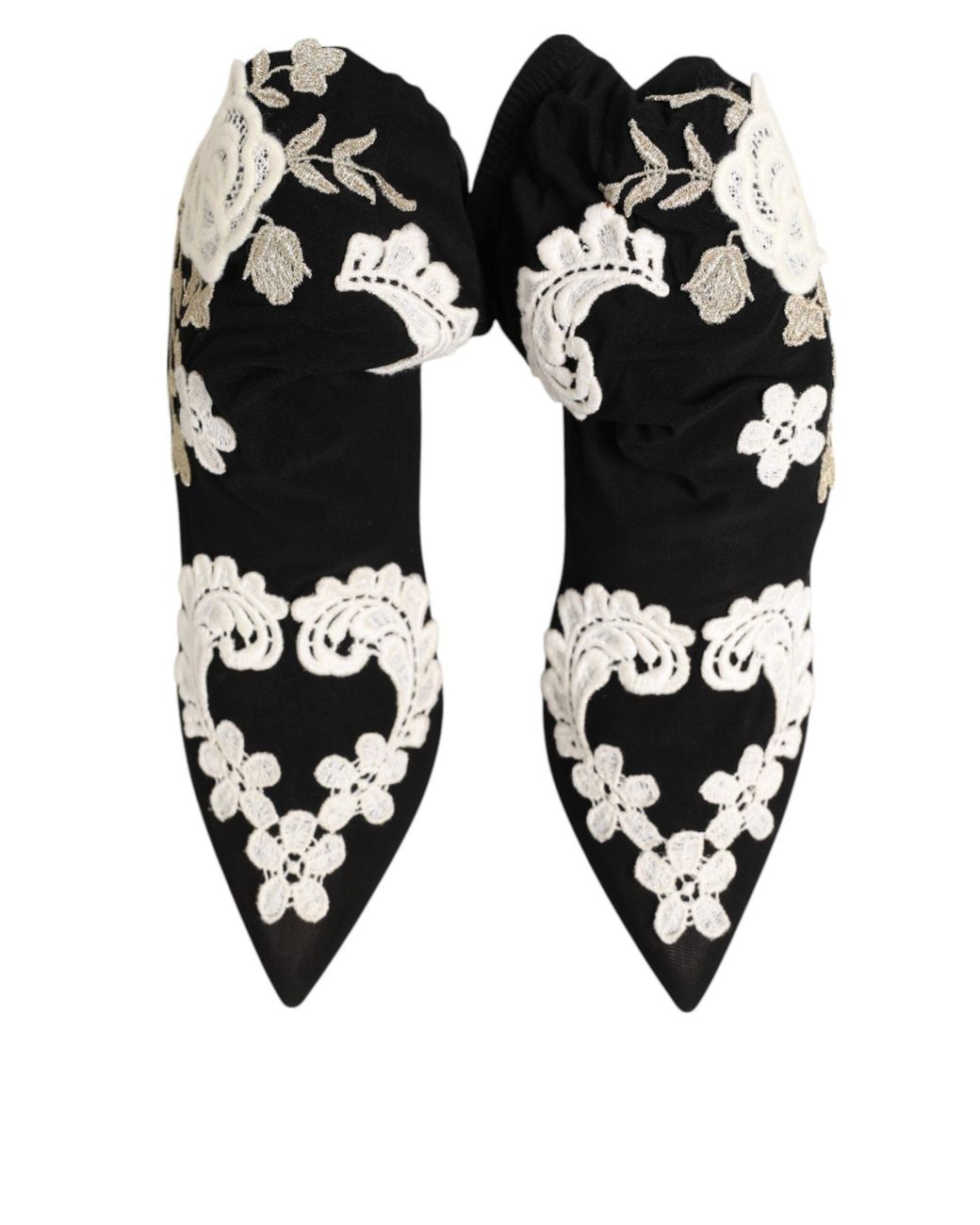 Dolce & Gabbana Black Embroidered Jersey Stiletto Boots Shoes Viscose Elastane