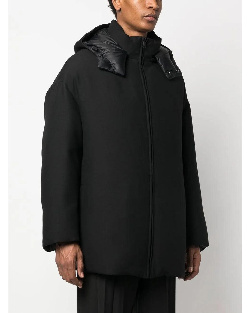 Valentino Black Zip-Up Hooded Coat Clothing for men