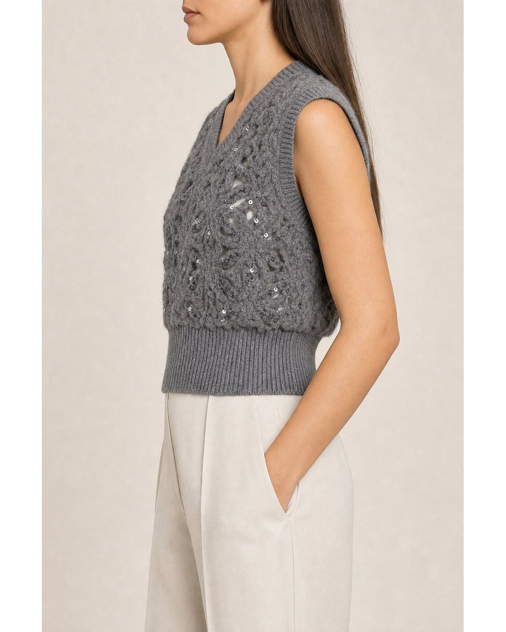 Brunello Cucinelli Gray Medium Wool Knit Sweater Clothing