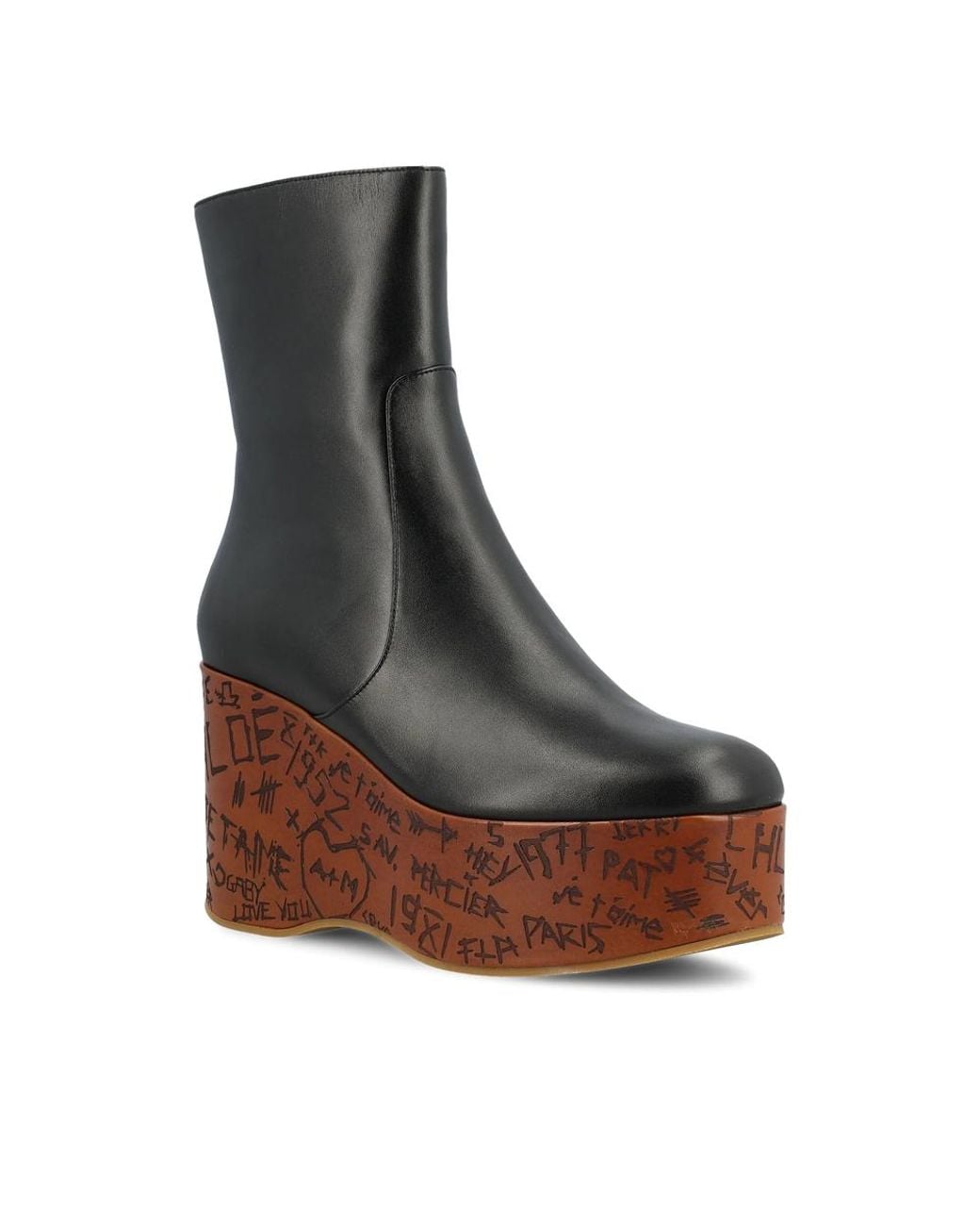 Chloé Brown Leather Wedge Ankle Boots