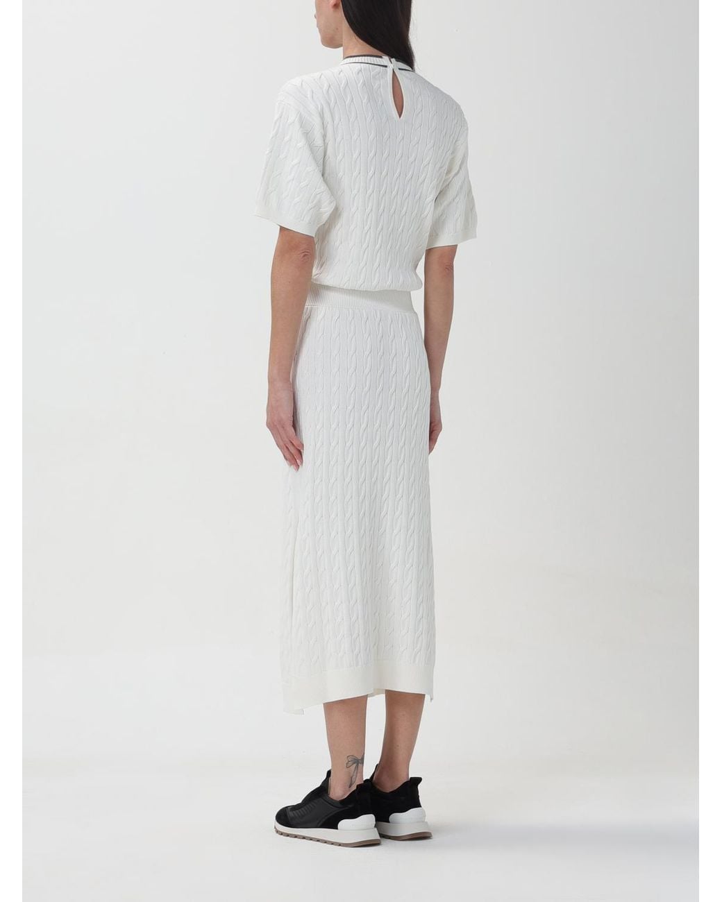 Brunello Cucinelli White Cable Knit Dress