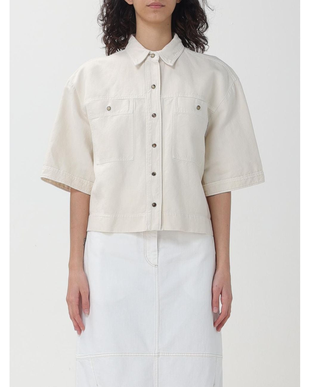 Brunello Cucinelli White Off Boxy Cotton Linen Shirt
