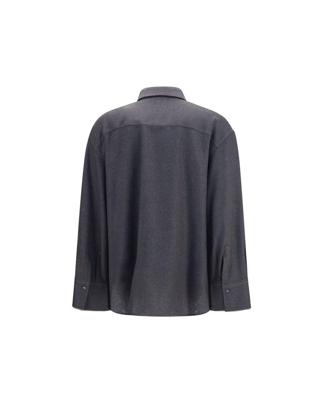 Brunello Cucinelli Blue Gray Wool Oves Aries Dress Shirt