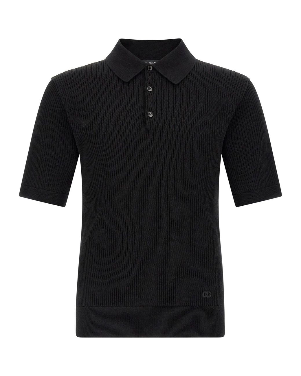 Dolce & Gabbana Black Dolce & Gabbana Micro-Ribbed Cotton Polo Shirt