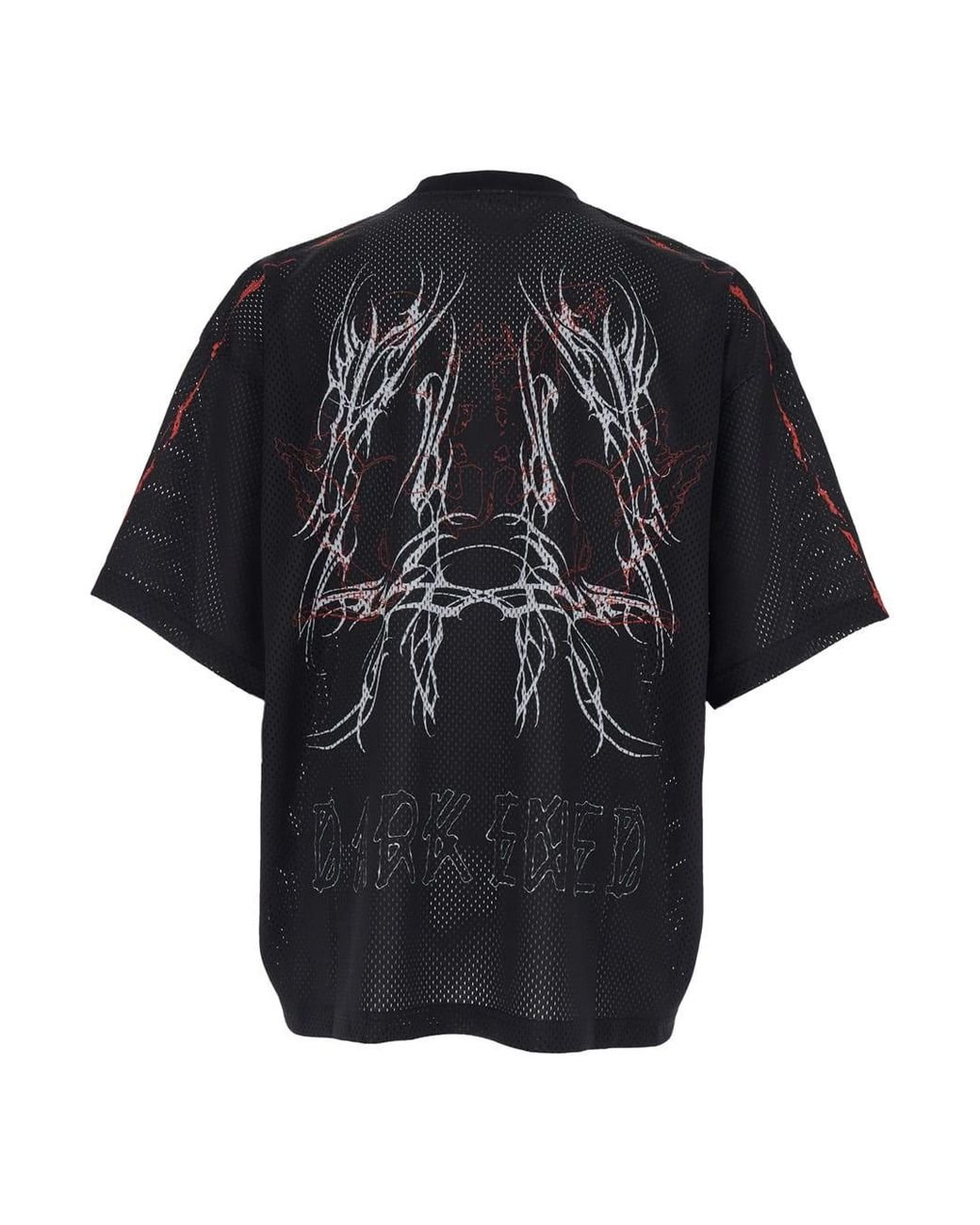 44 Label Group Black Crew Neck T-Shirt With Perforated Design And All-Over Print for men