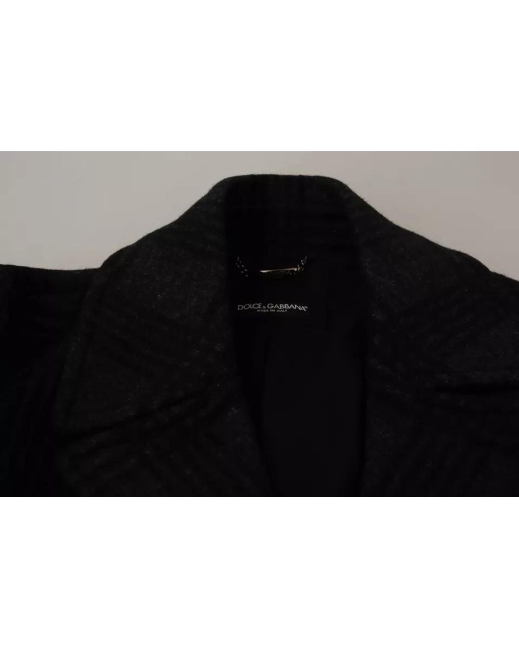 Dolce & Gabbana Black Trench Coat Check Wool Jacket for men