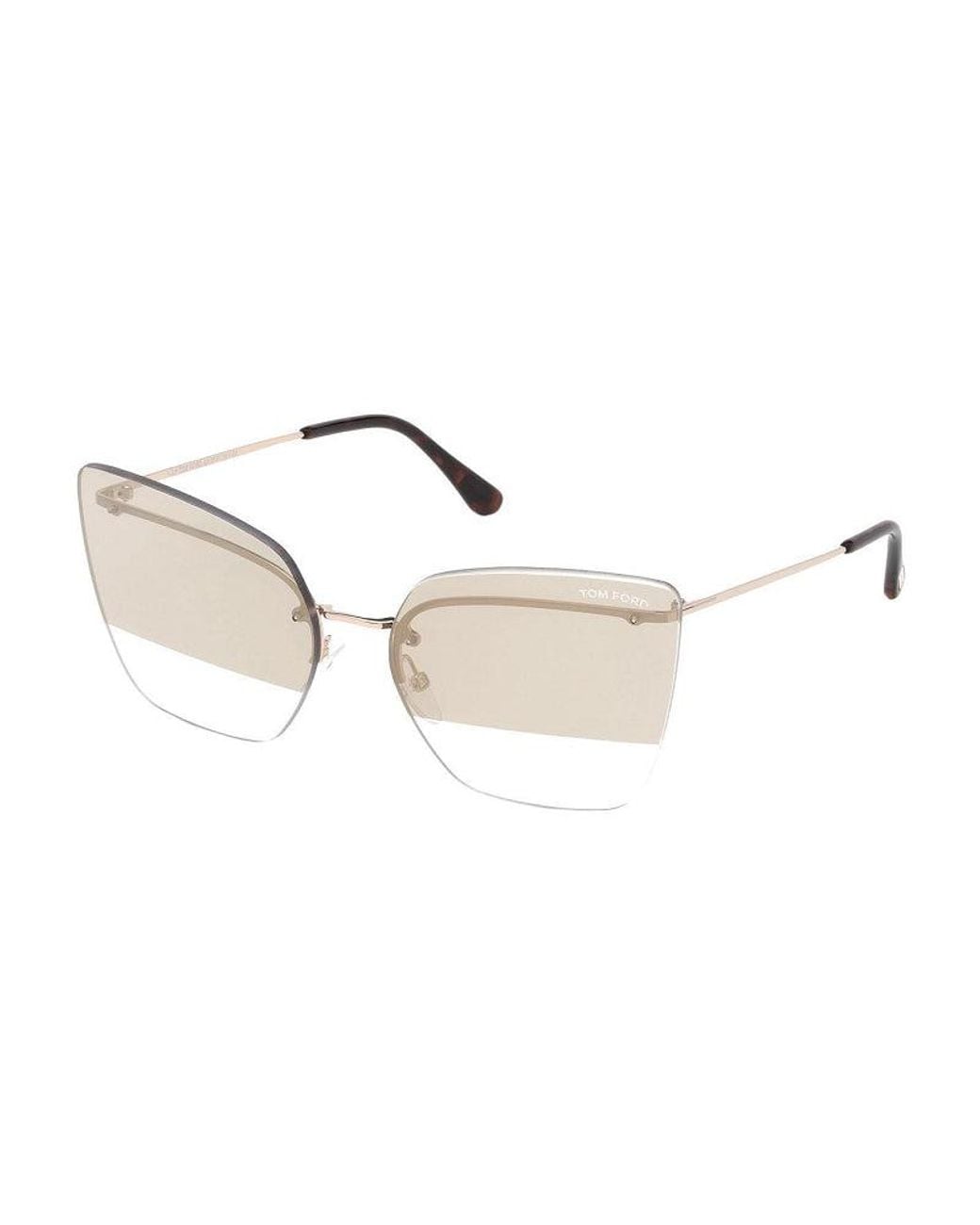 Tom Ford Metallic Sunglasses Butterfly Rimless, Shiny Rose Frame And Mirror Lens Ft068228G