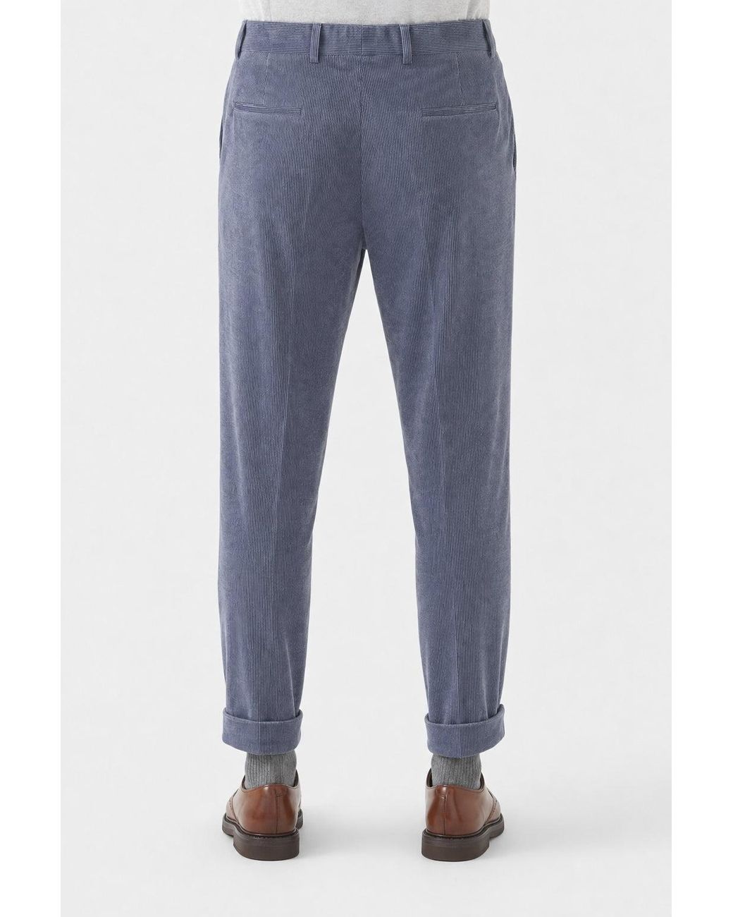 Brunello Cucinelli Blue Denim Wool Blend Trousers for men