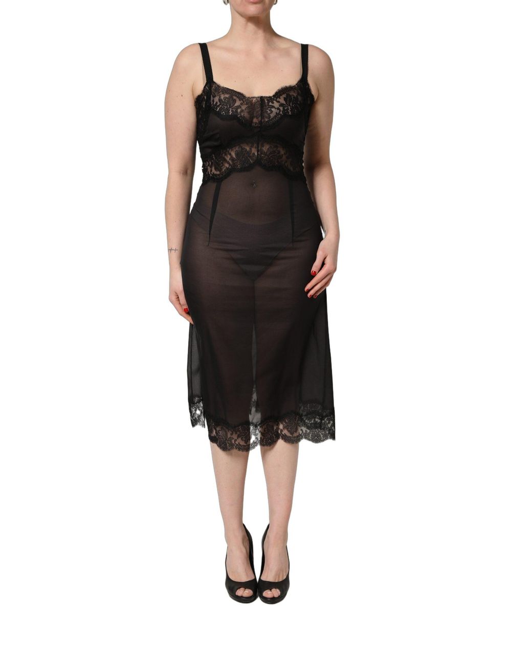 Dolce & Gabbana Black Silk Lace Slip Lingerie Chemise Sleepwear Viscose Nylon Elastane Clothing