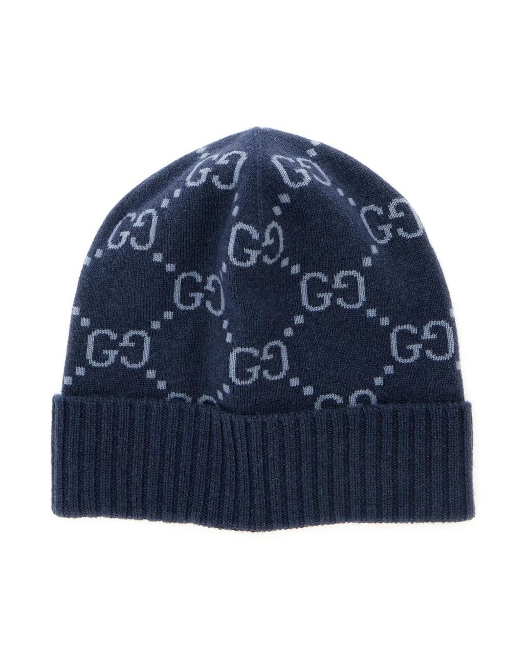 Gucci Blue Hat Gg All-Over Cashmere Cuff for men