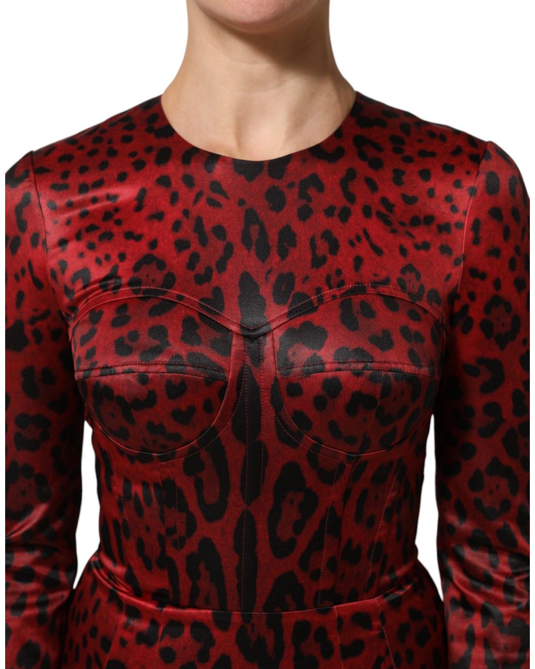 Dolce & Gabbana Red Leopard Sheath Long Sleeves Dress 05+Pl