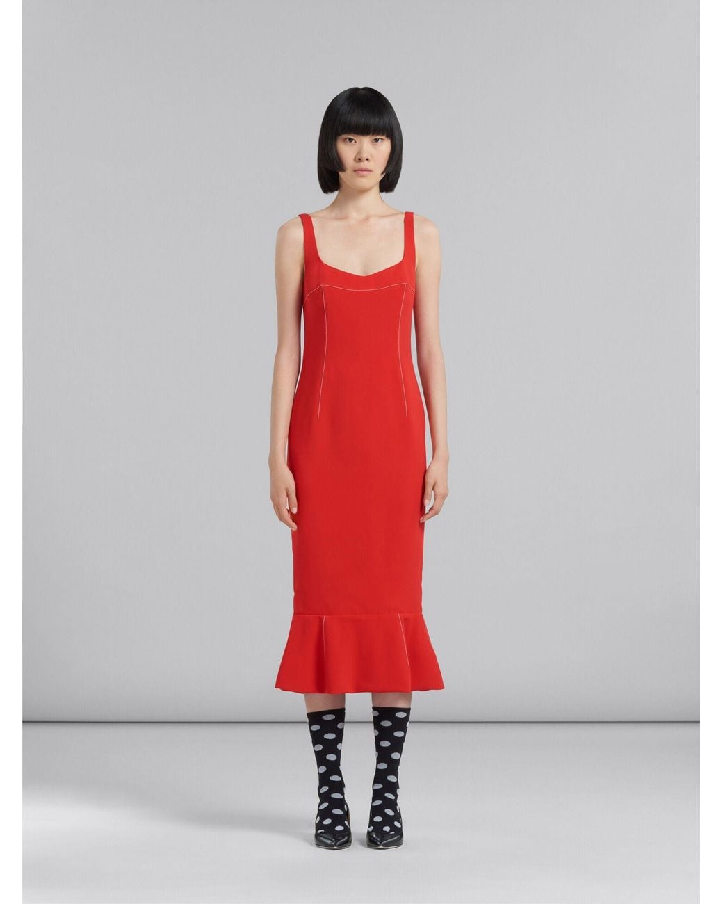 Marni Red Fitted Dress With Ruffle Hem