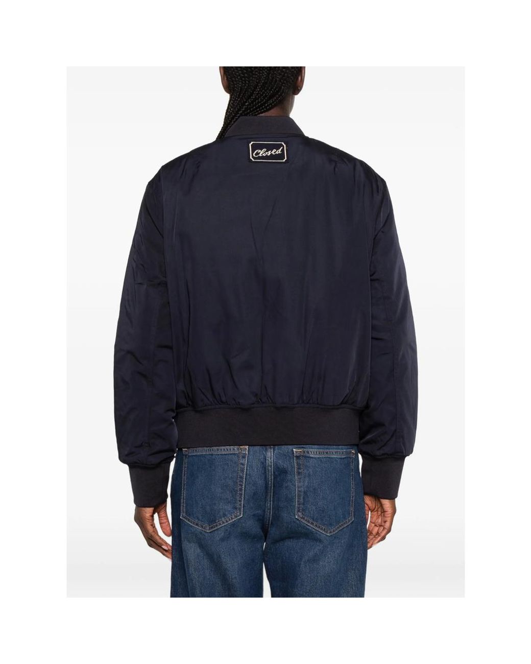 Closed Blue Logo-Patch Bomber Jacket
