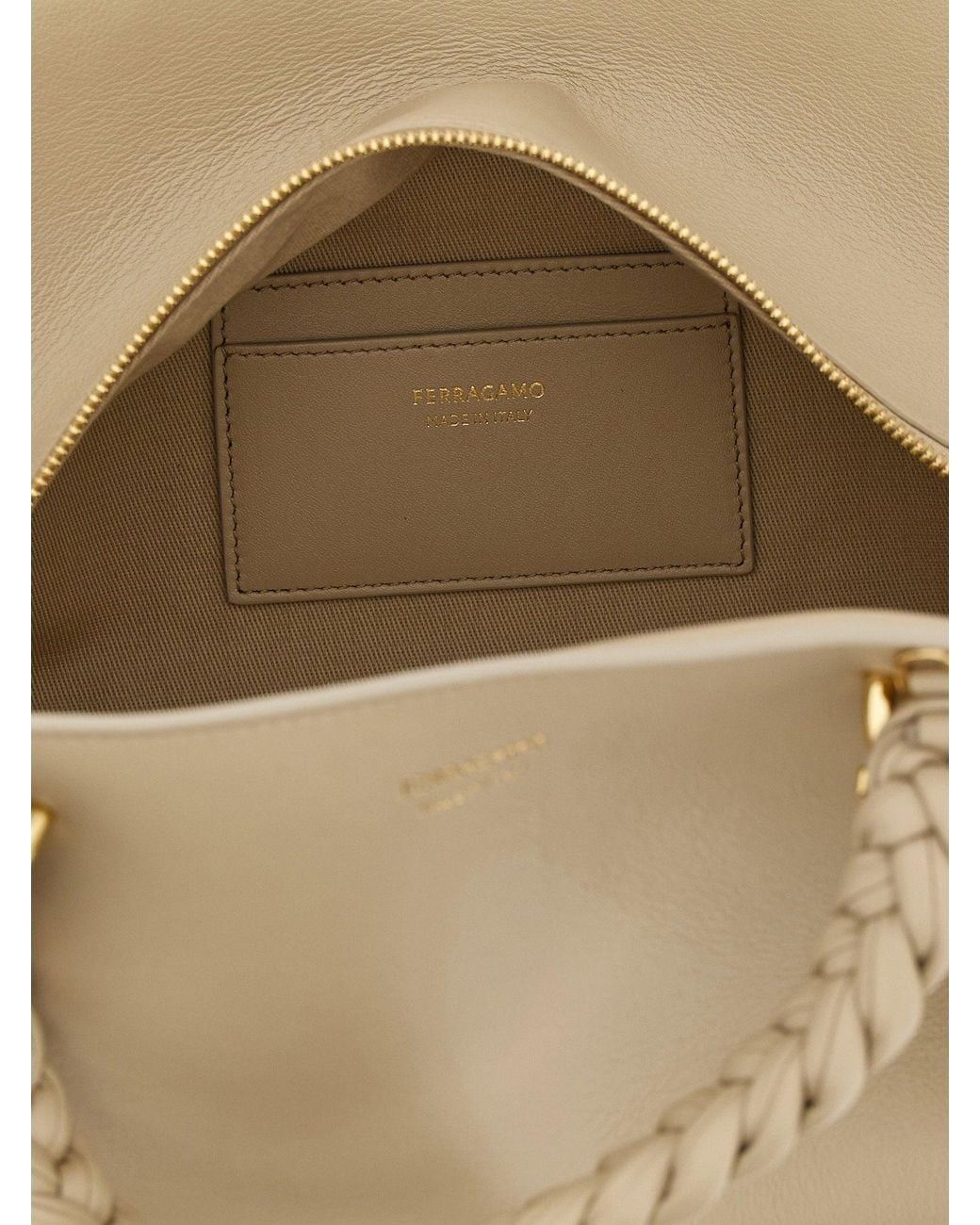 Ferragamo Natural Braided Handle Calf Leather Shoulder Bag
