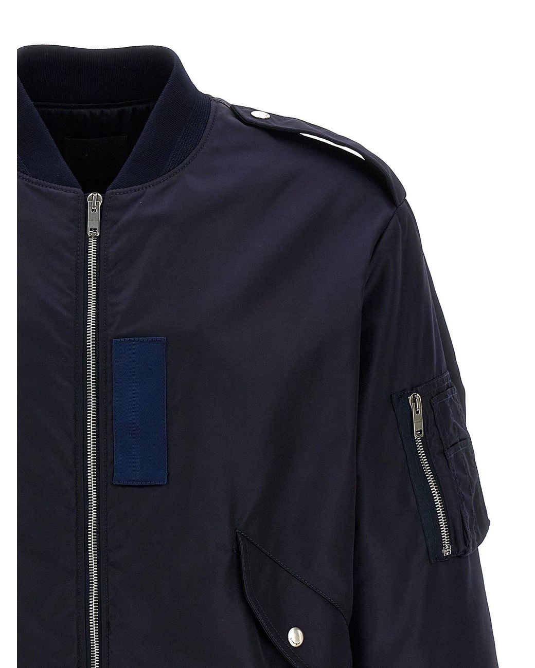 Givenchy Blue Nylon Bomber With Logo Embroidery Bomber Jacket