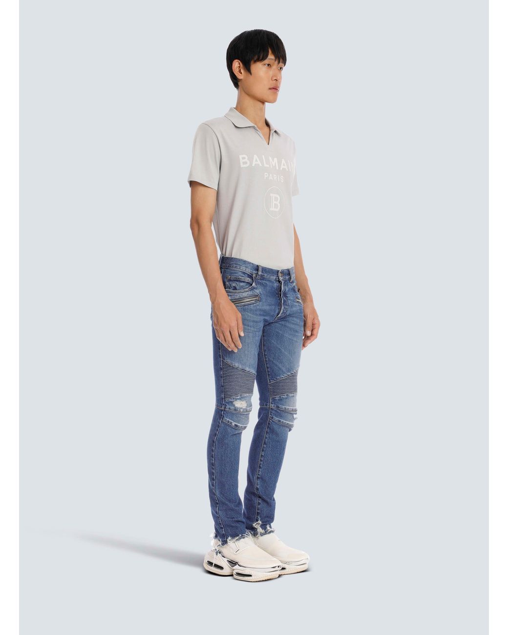 Balmain Blue Ribbed Tapered Jeans for men