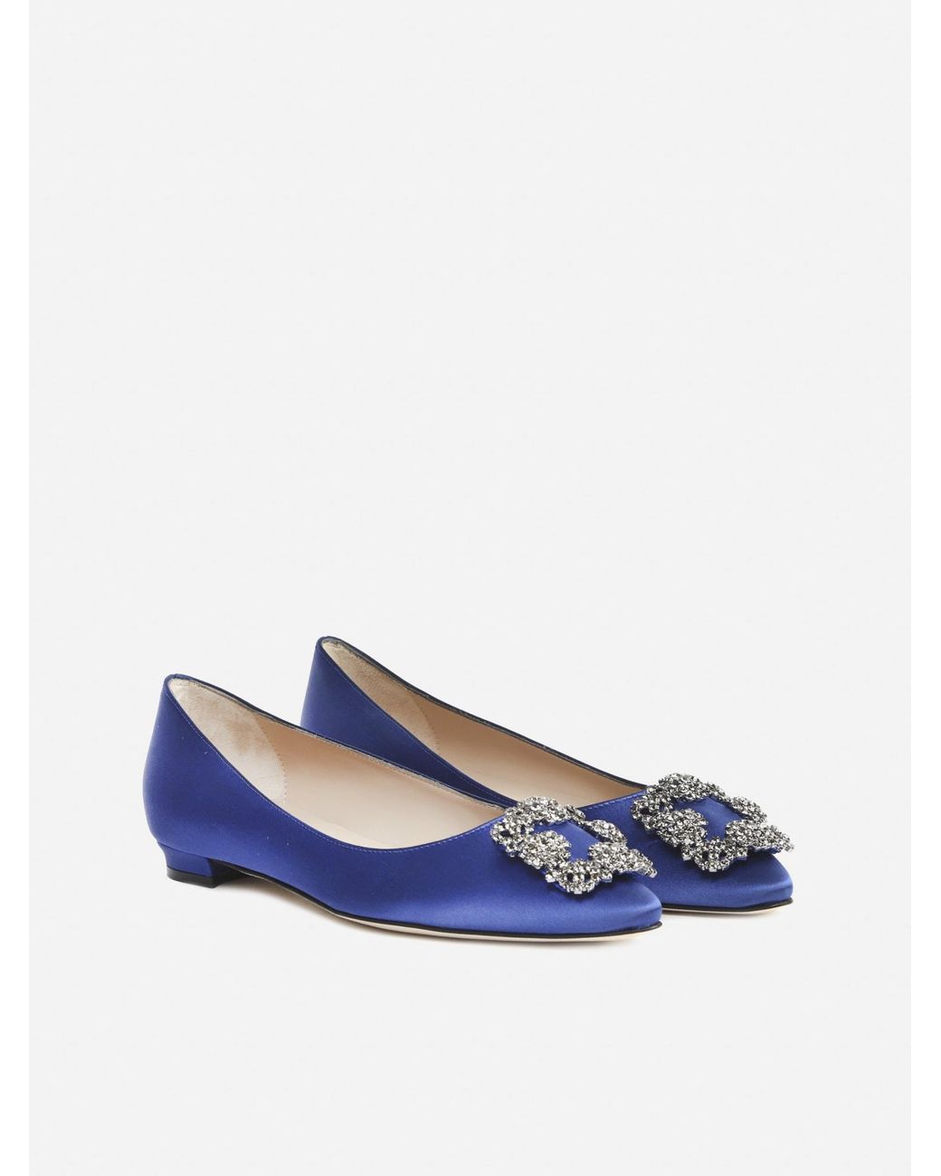 Womens Shoes Flats and flat shoes Ballet flats and ballerina shoes Manolo Blahnik Blue Satin Hangisi Flats 