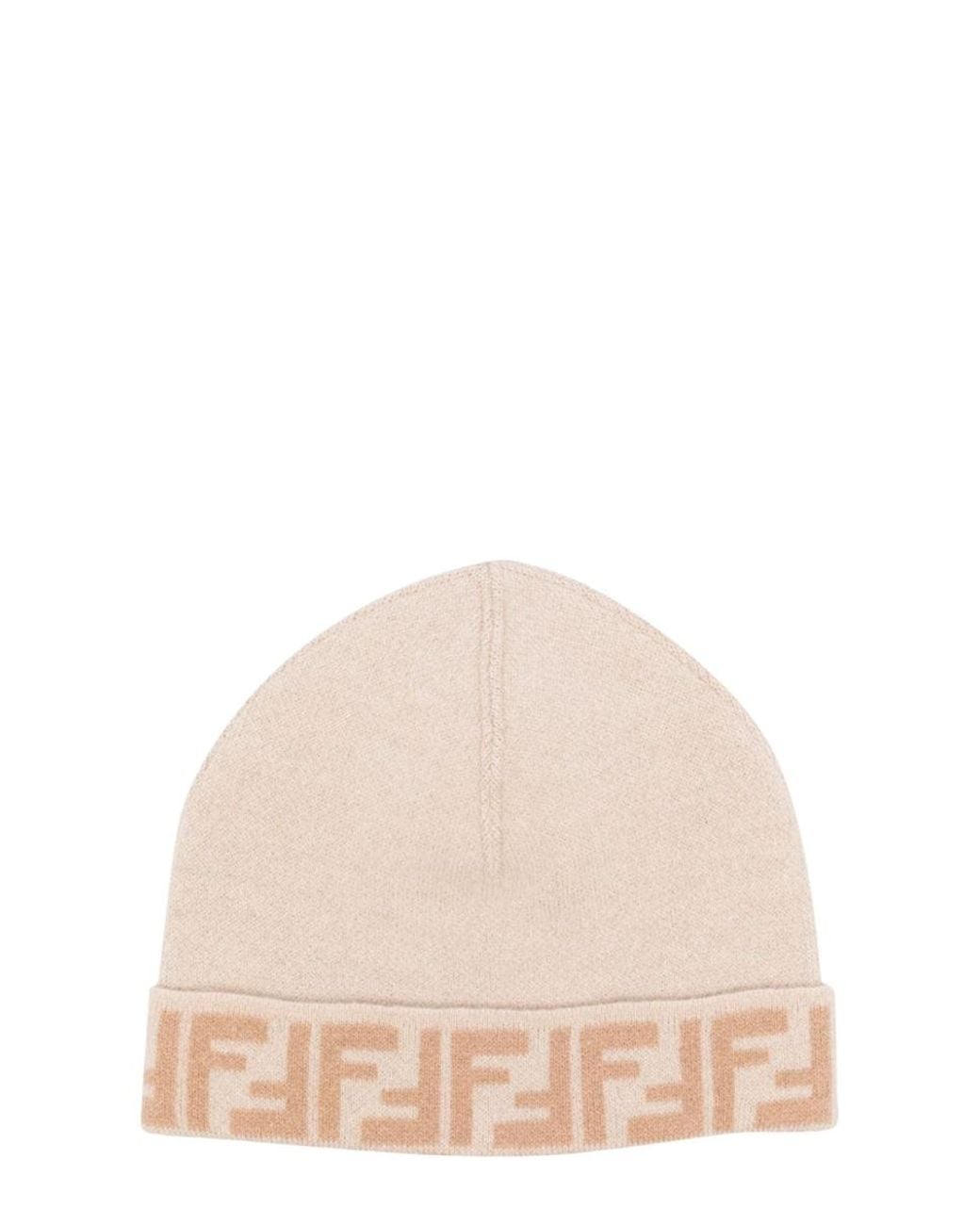 Fendi Natural Beanie Ff Reversible Wool Hat