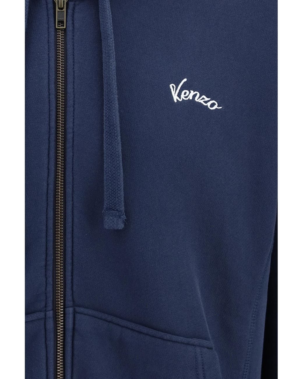 KENZO Blue Cotton Hoodie Eiffel Tower Design- Sweater for men