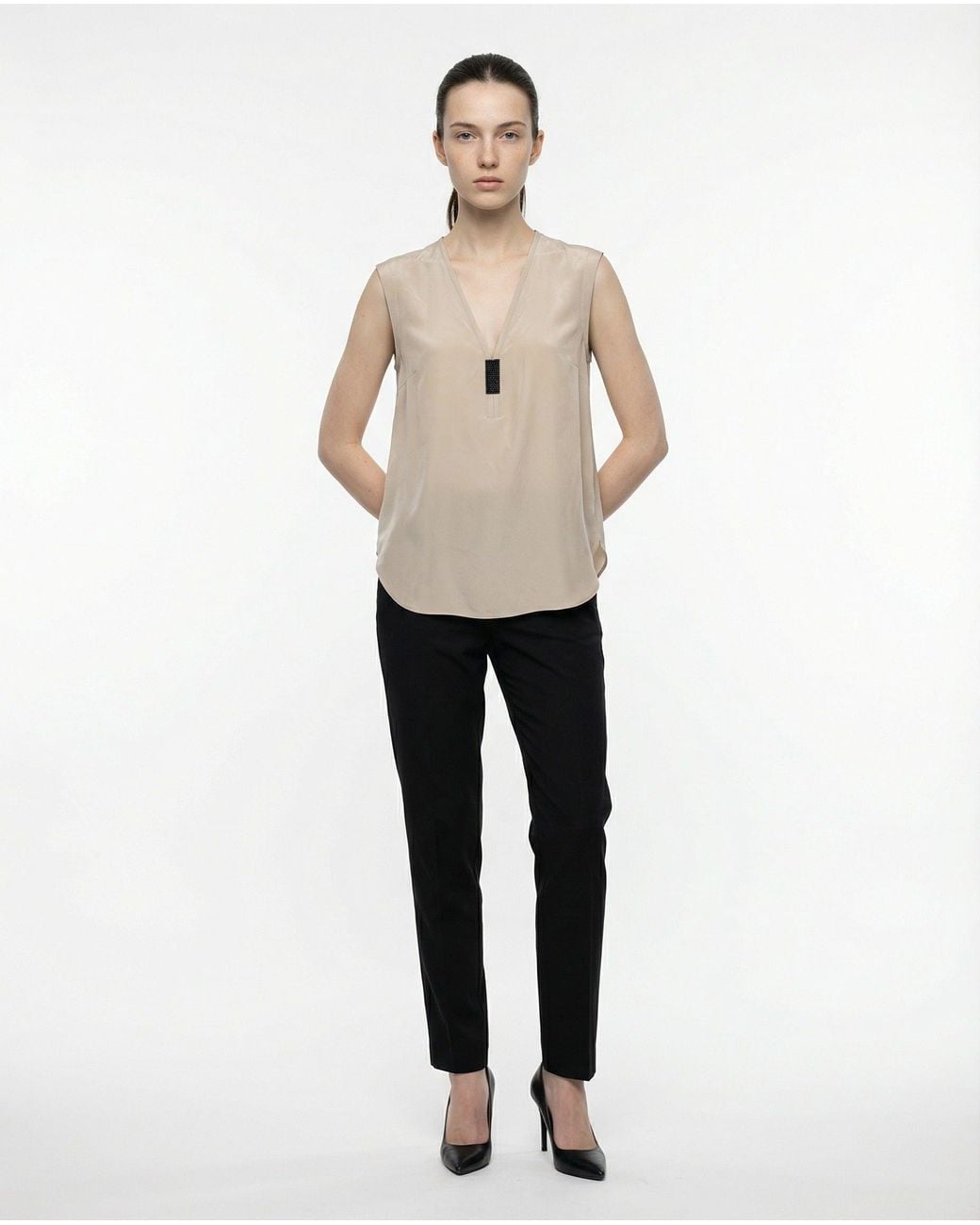 Brunello Cucinelli Natural Beige Silk Tank Tops