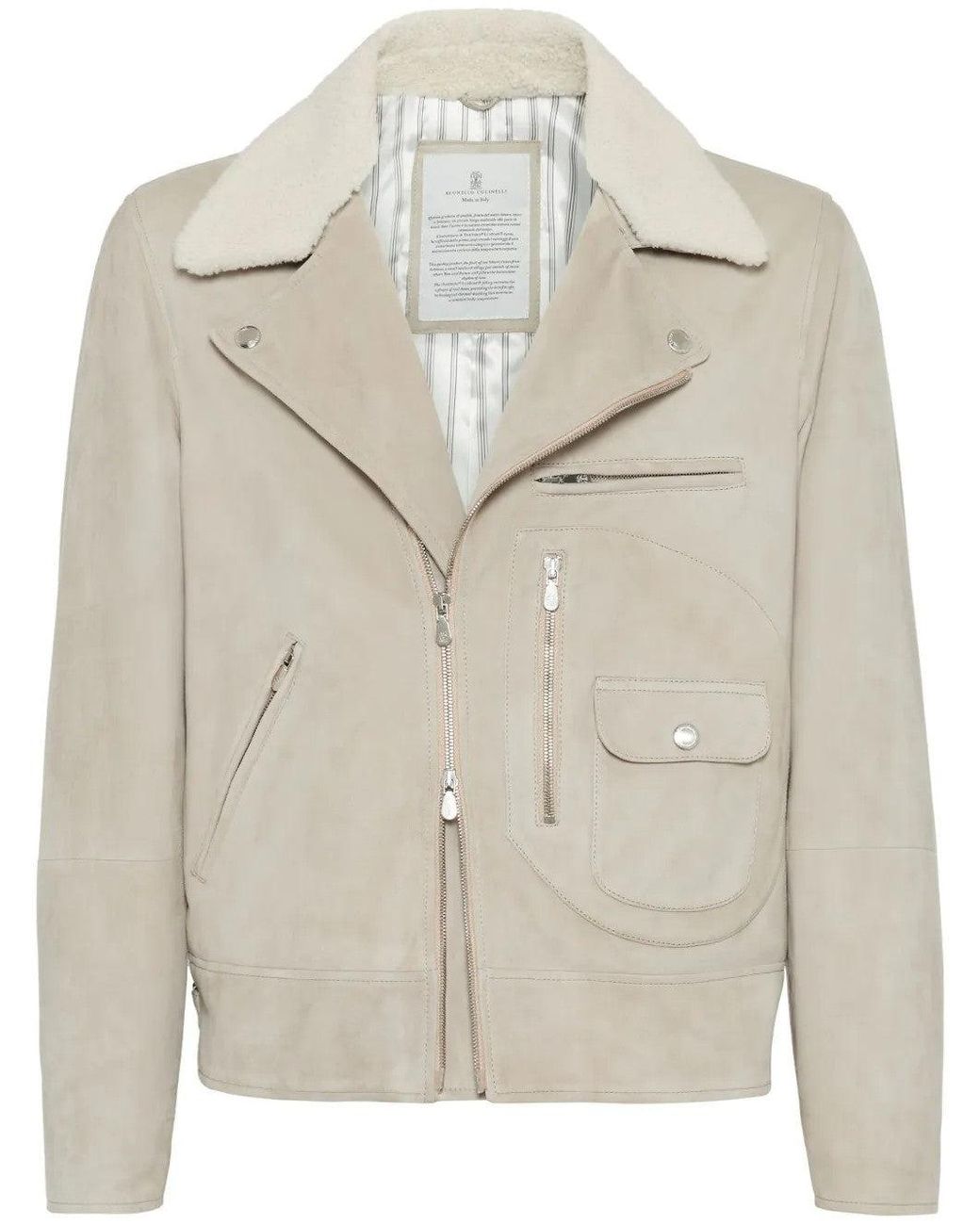Brunello Cucinelli Natural Leather Shearling Jacket for men