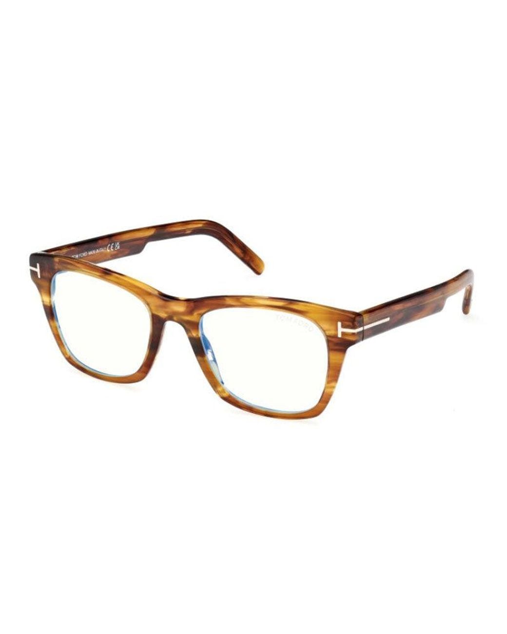 Tom Ford Brown Eyeglasses Square Full Rim, Light Frame And Clear Light Block Lens Ft5886-B047 for men