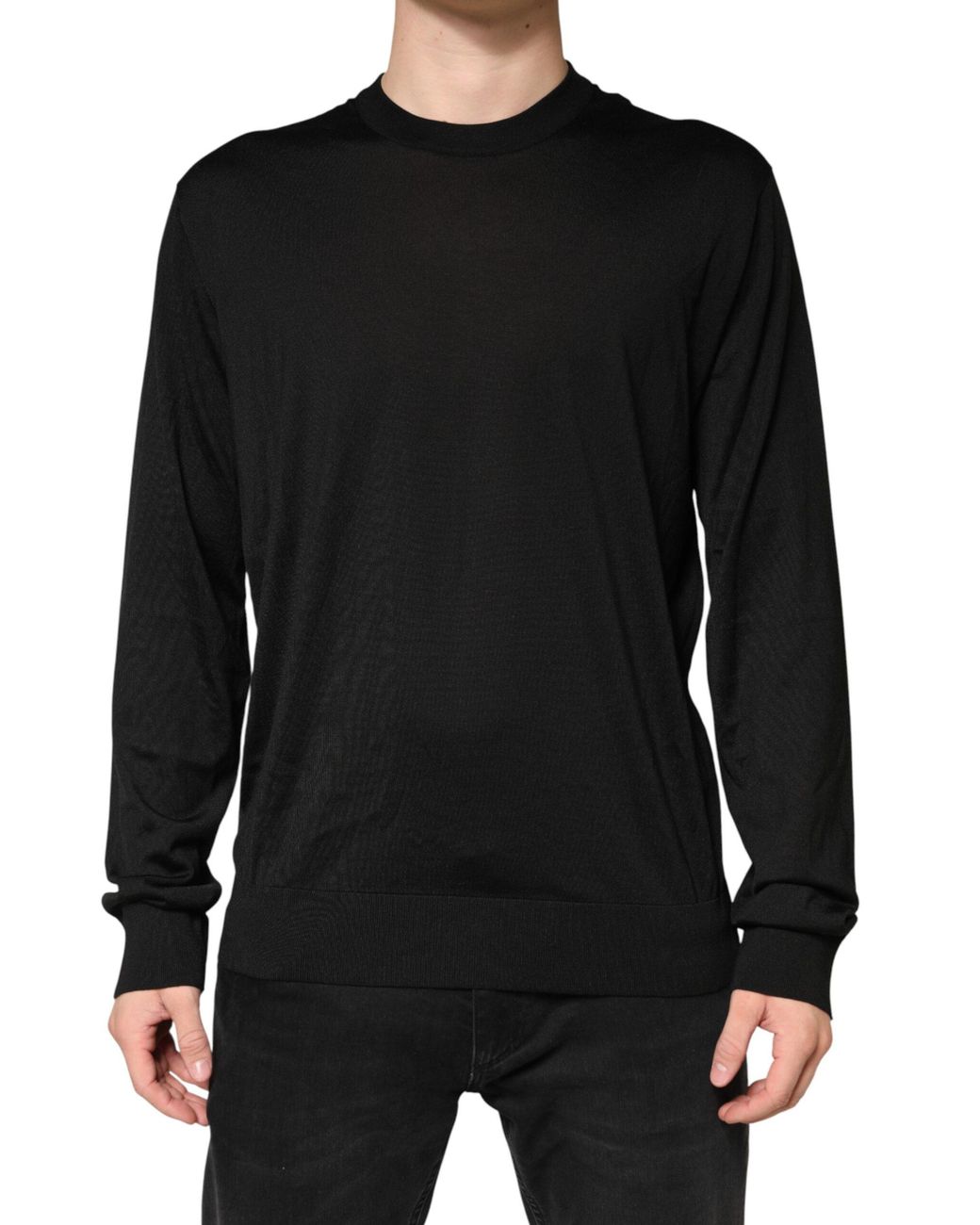 Dolce & Gabbana Black Silk Crew Neck Pullover Sweater Clothing for men