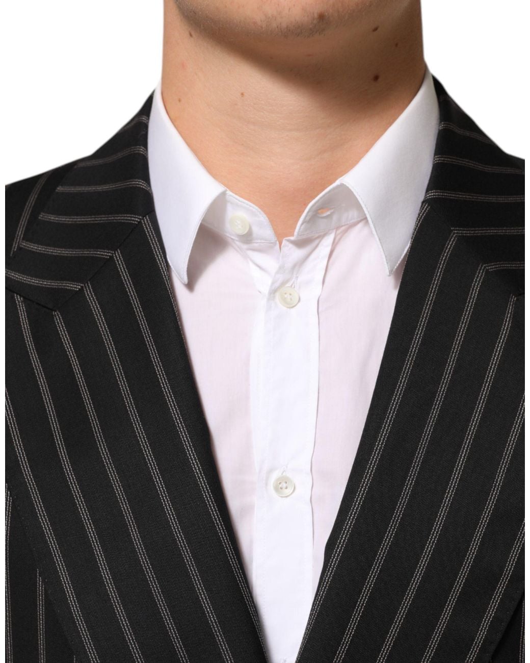 Dolce & Gabbana Black Stripes Sicilia 1 Button Suit Blazer Co+Wo for men