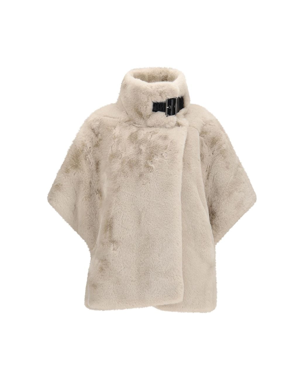 Pinko White Faux Fur Jacket With Buckle Detail Polyester