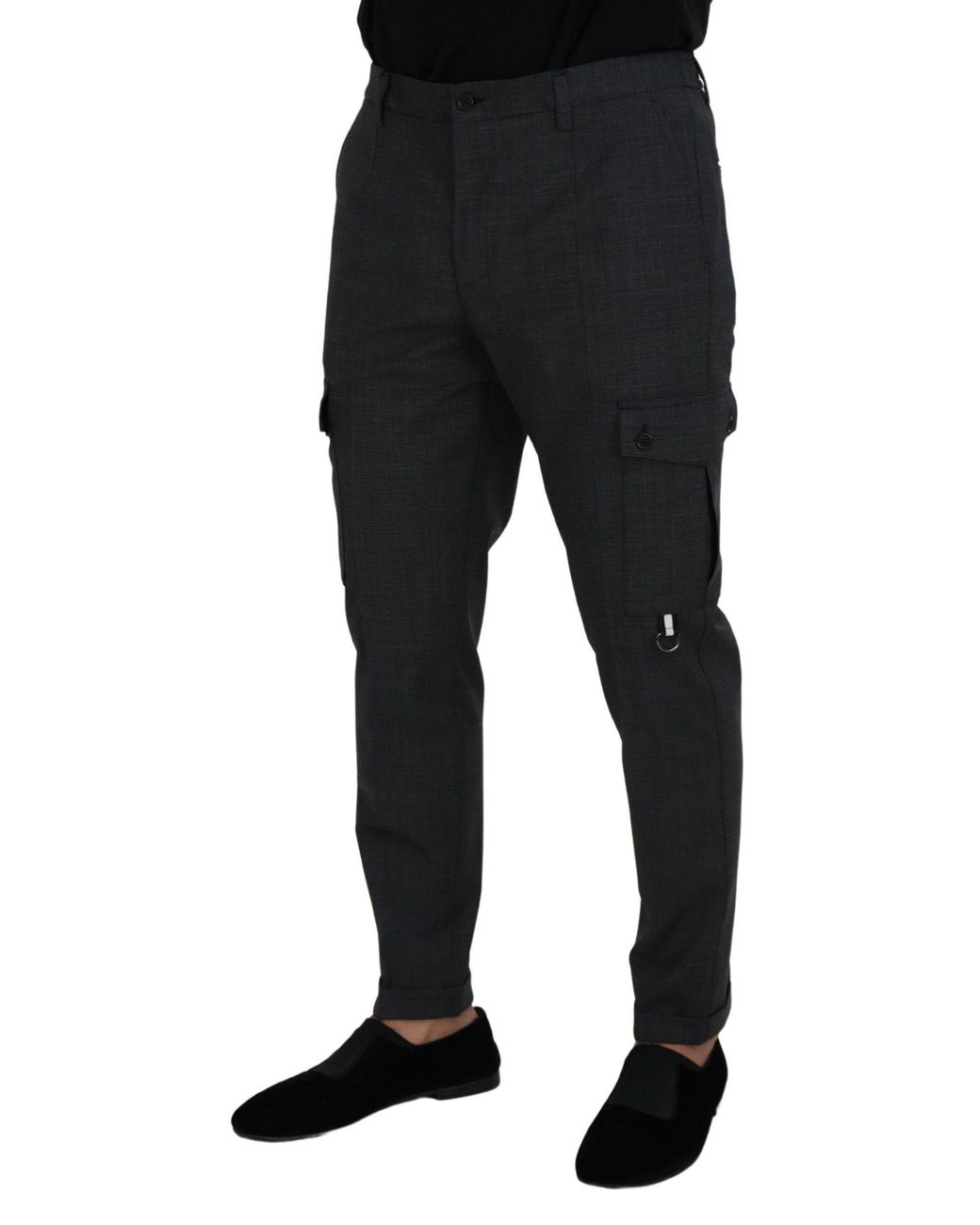 Dolce & Gabbana Black Elegant Checkered Slim Fit Cargo Pants for men