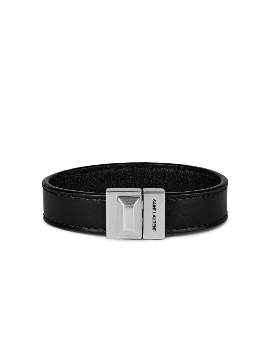 Saint Laurent Black Engraved Logo Leather Bracelet Accessories Jewelry for men