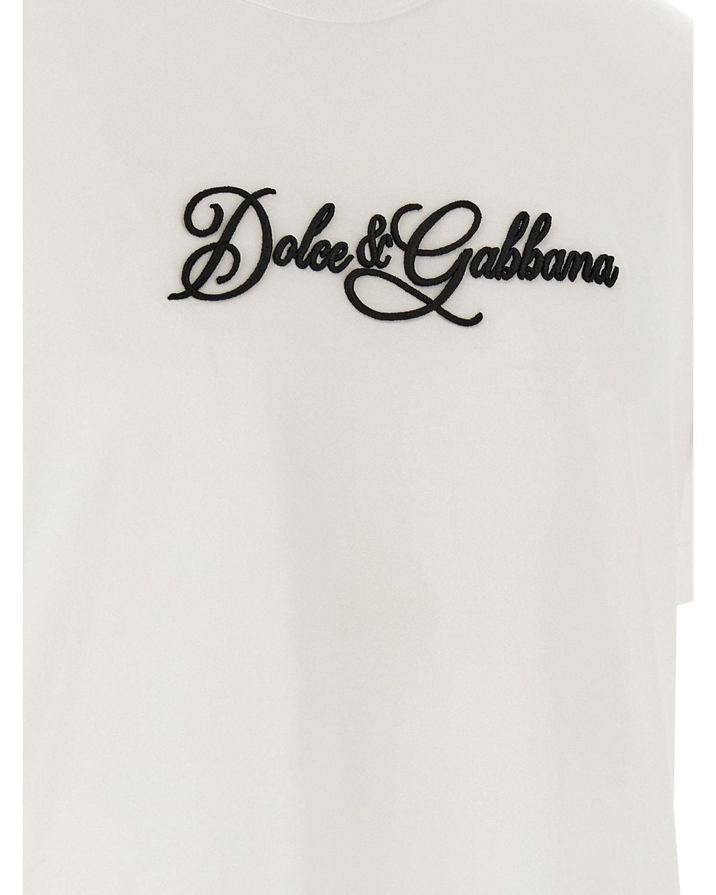 Dolce & Gabbana White Dolce & Gabbana Logo-Embroidered T-Shirt for men