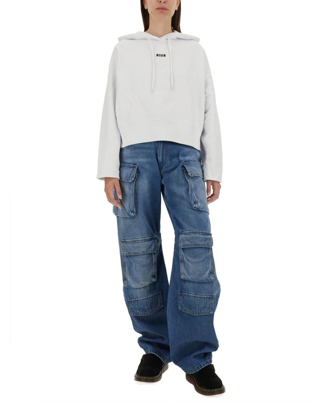 MSGM Gray Logo Sweatshirt Cotton Sweatshirts