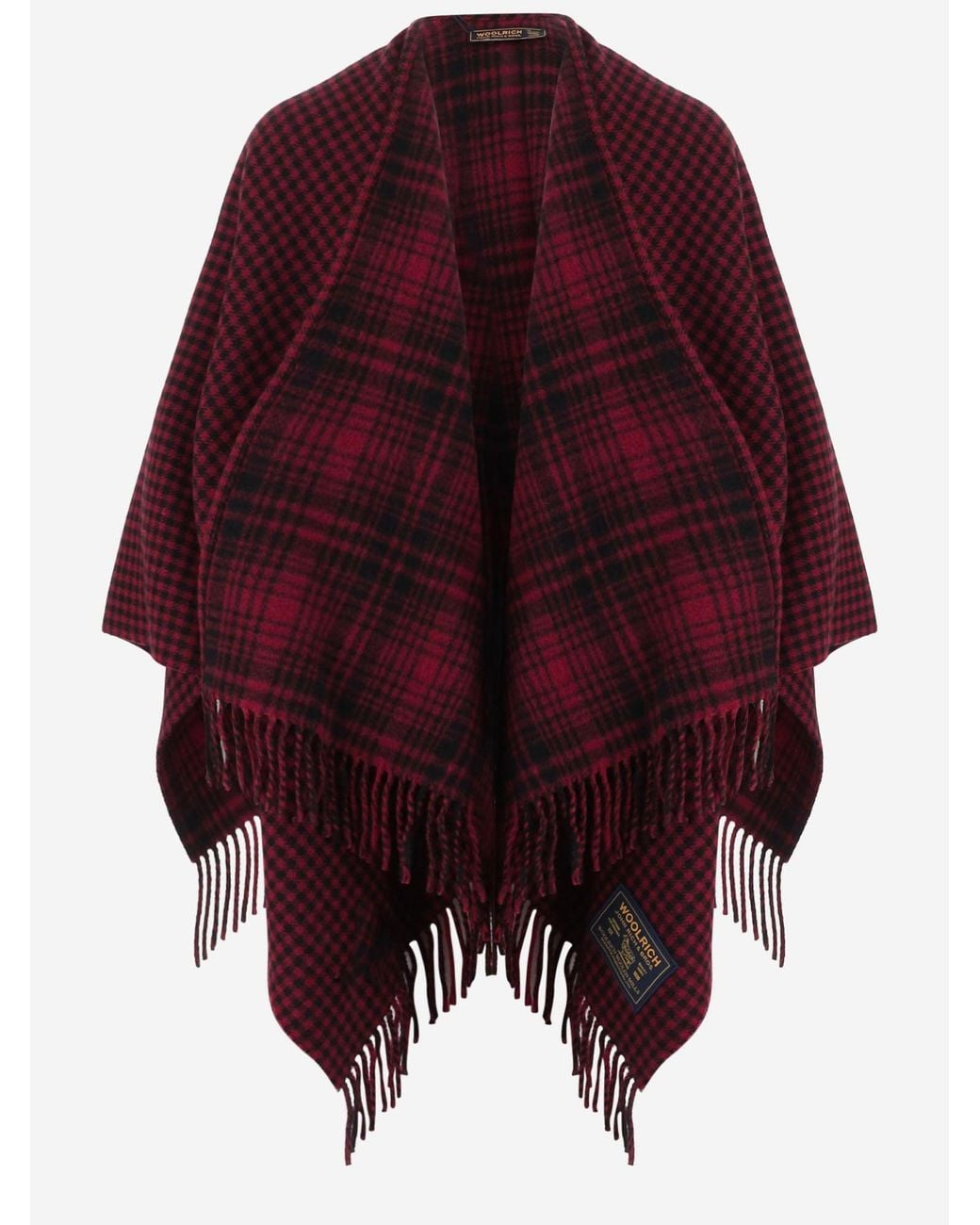 Woolrich Red Wool Cape With Check Pattern Jacket