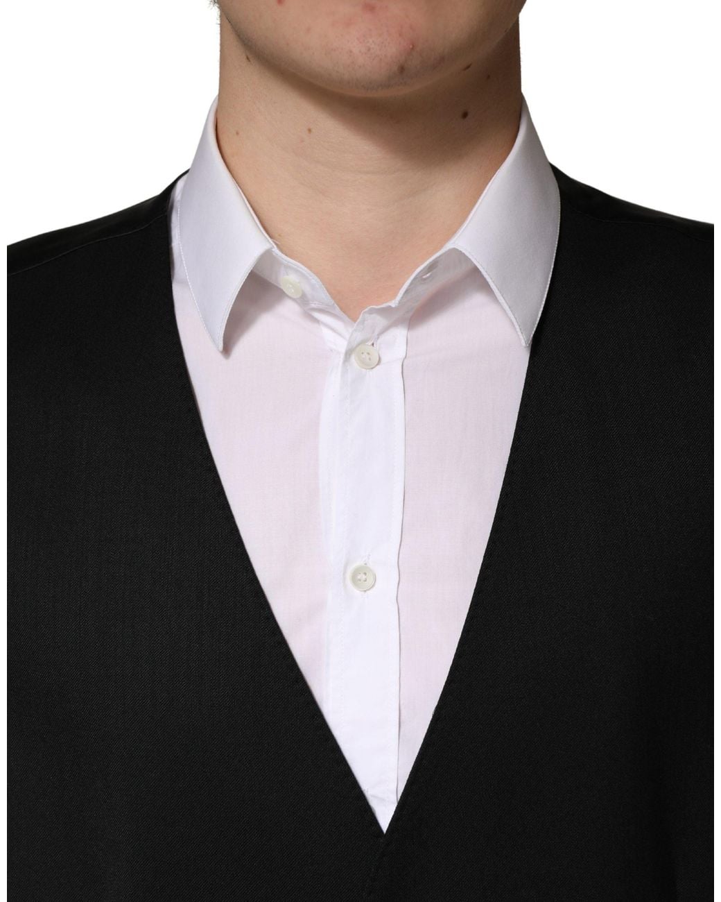 Dolce & Gabbana Black Wool Single Breasted Men Waistcoat Vest for men