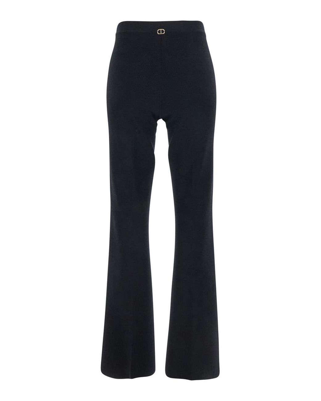 Twinset Blue Flared Pants With Logo Plaque On The Rear