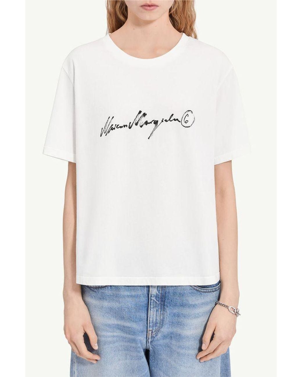 MM6 by Maison Margiela White Mm6 Maison Margiela Signature-Print T-Shirt