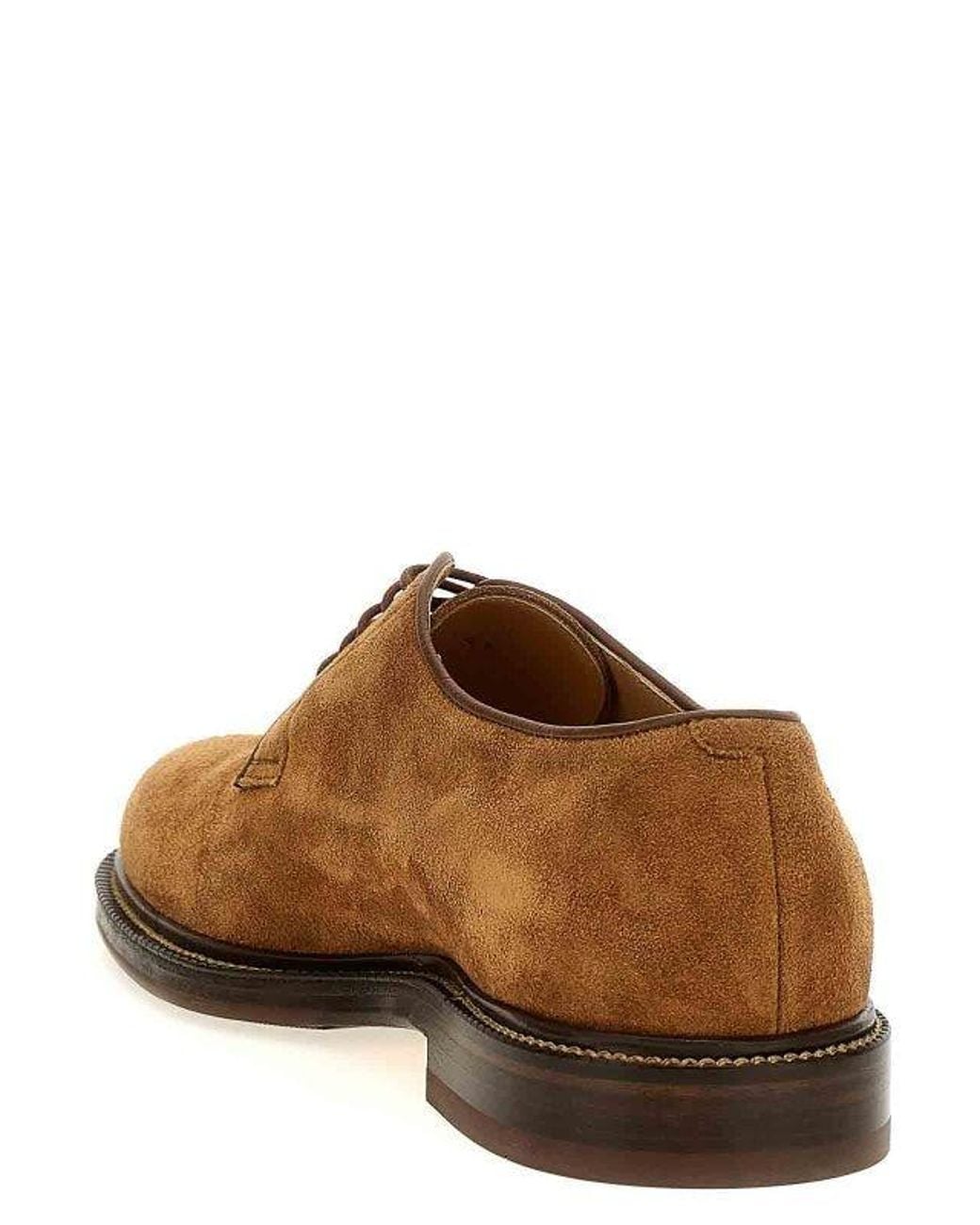 Brunello Cucinelli Brown Suede Derby Shoes for men