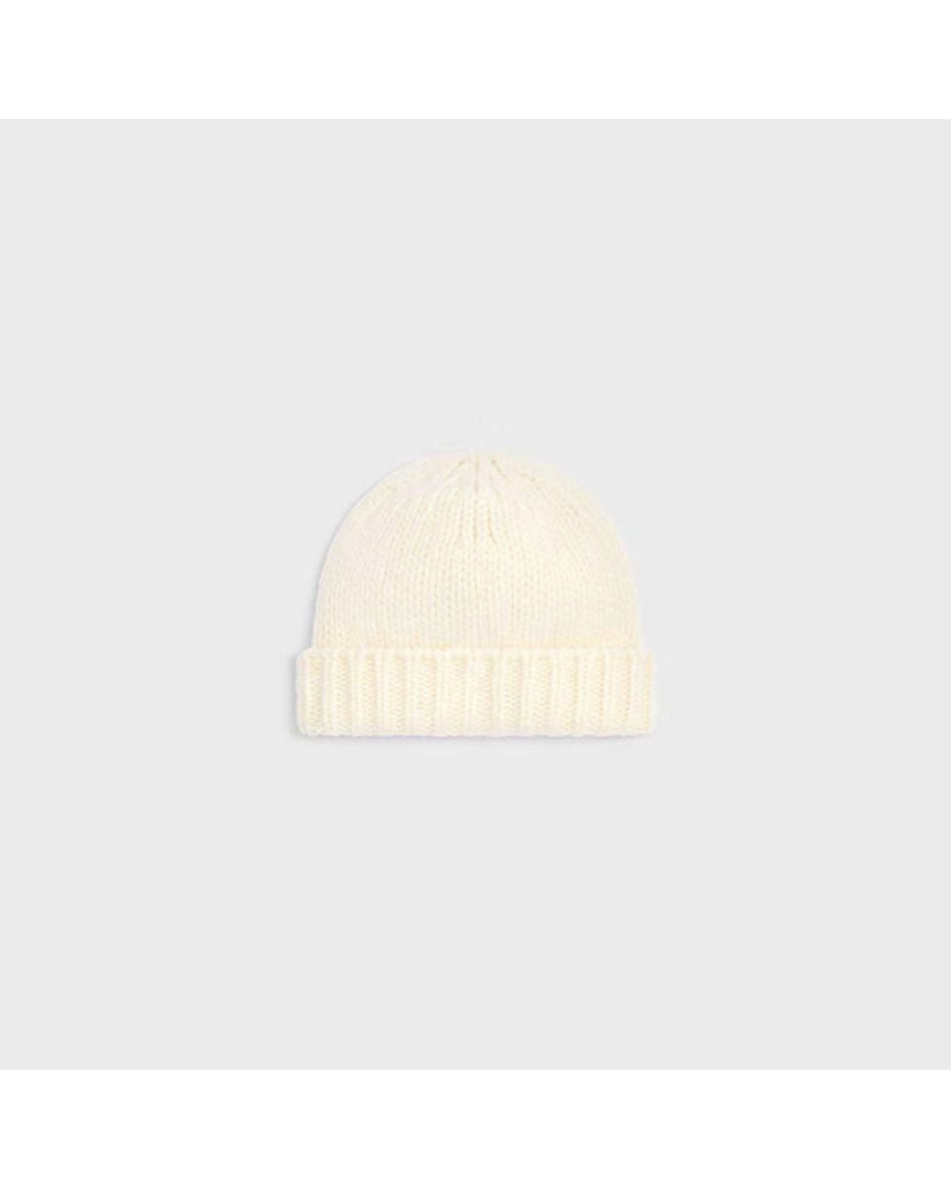 Céline White Celine Aa09Y0899 Ribbed Wool Knit Winter Hat — Ivory