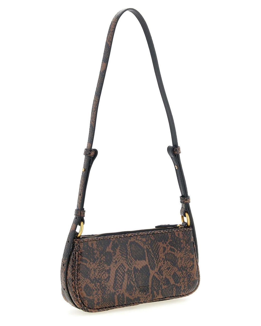 Pinko Black Python-Print Leather Shoulder Bag