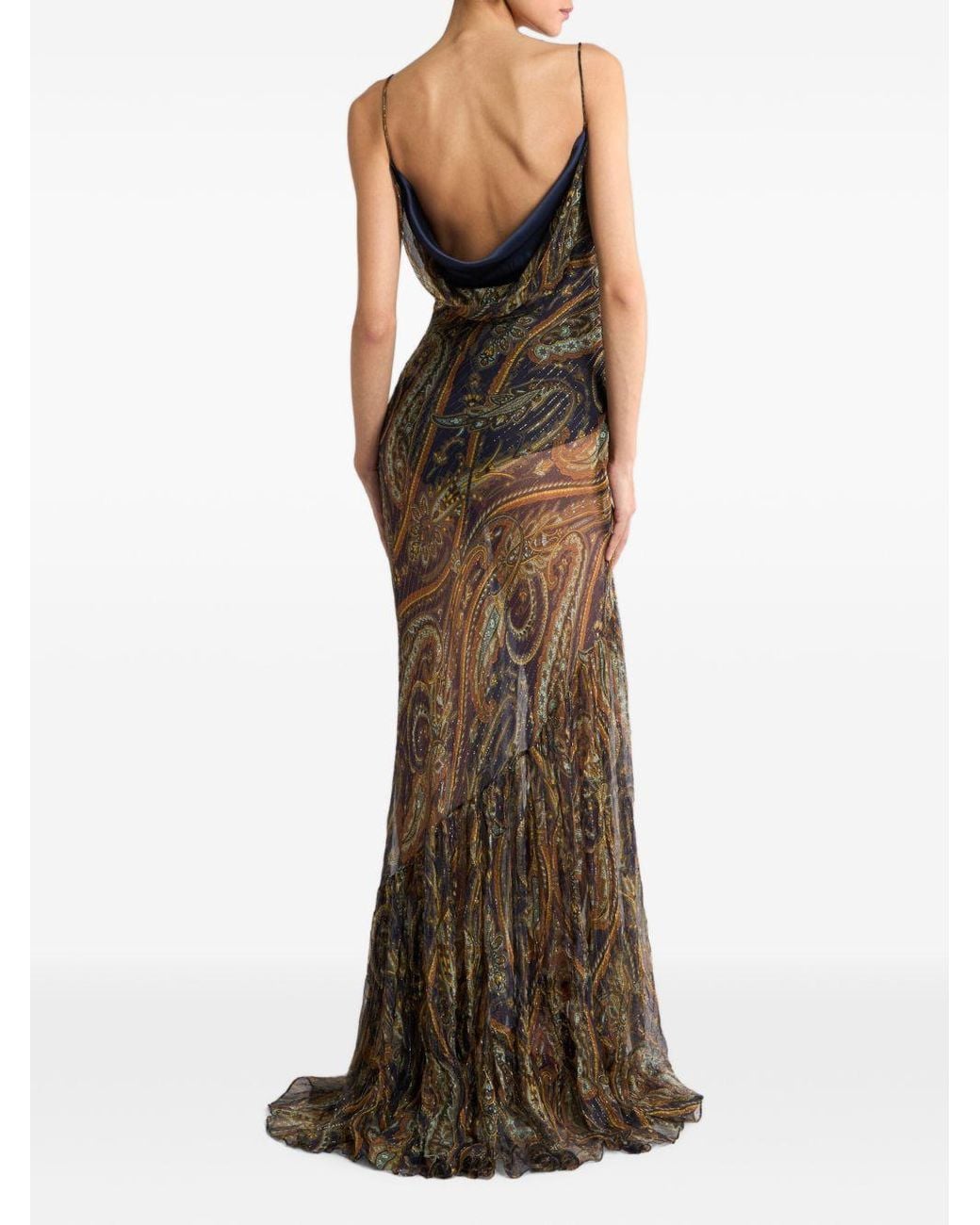 Etro Natural Long Silk Dress With Draping And Paisley Motif