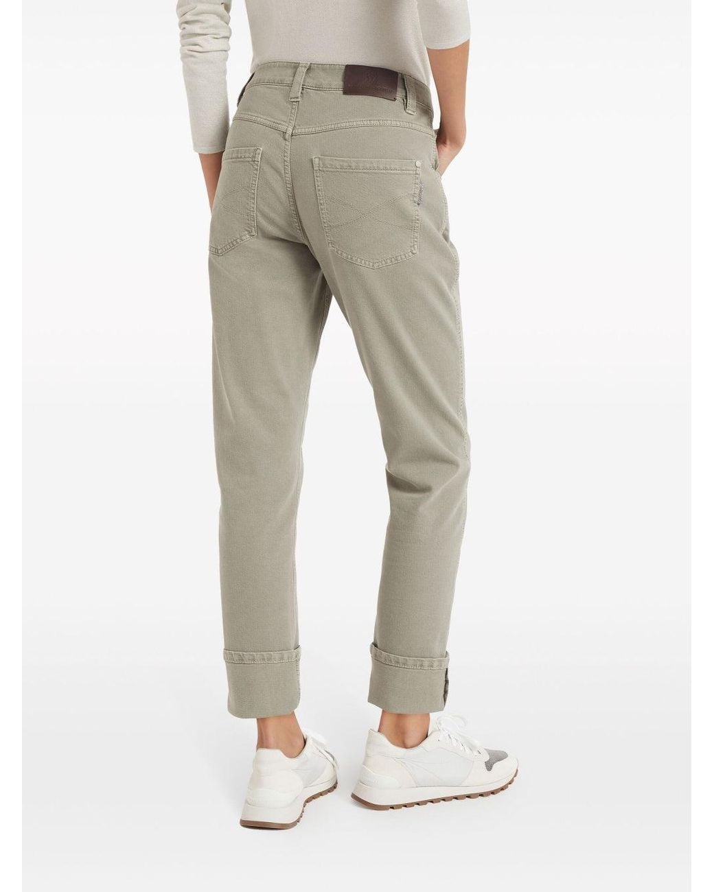 Brunello Cucinelli Natural Safari Cotton Straight Trousers With Cuffs