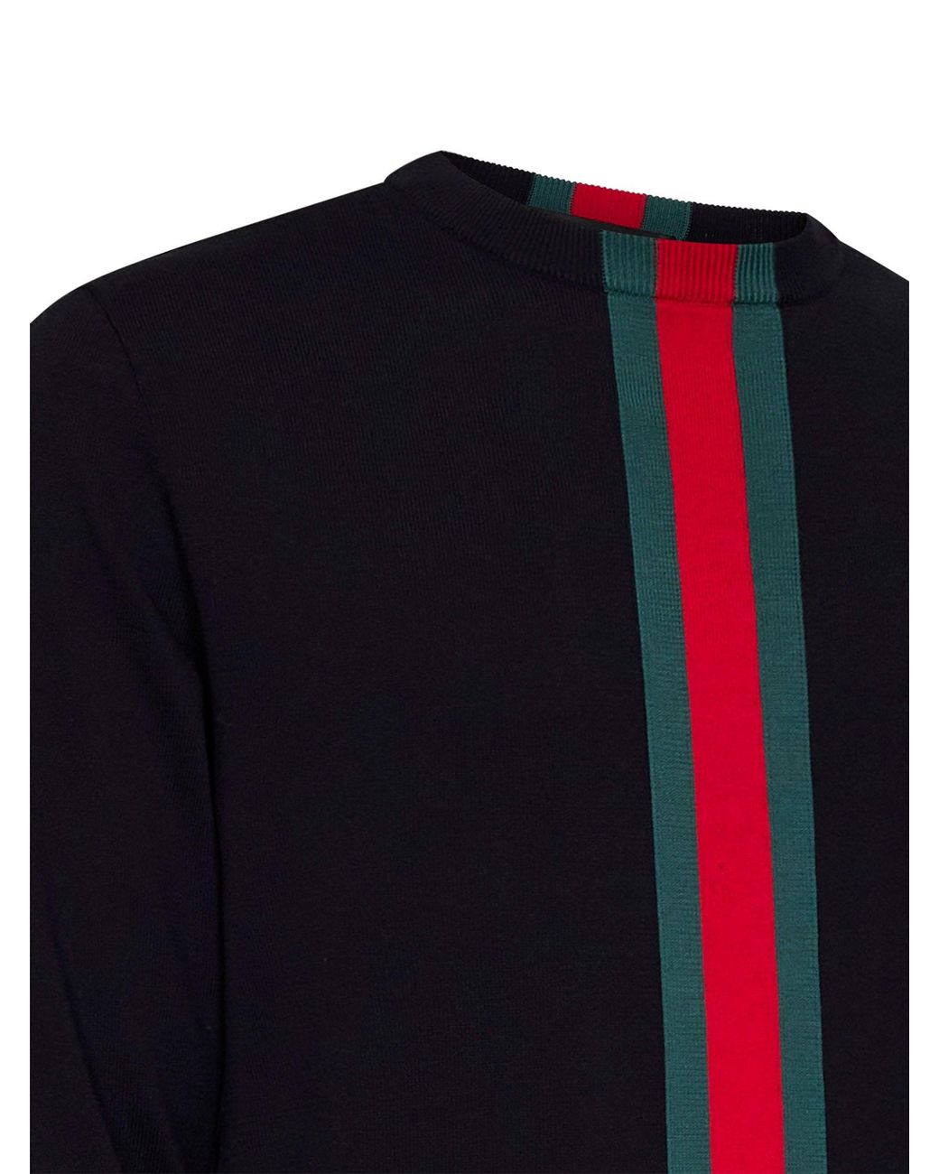 Gucci Blue Dark Cotton Knit Sweater With Web Intarsia for men