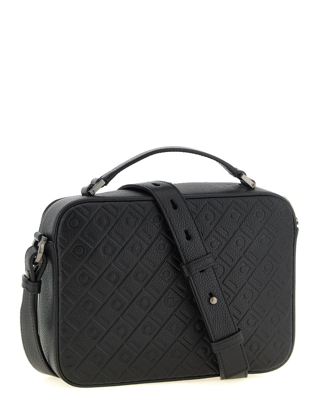 Ferragamo Black Monogram-Embossed Leather Shoulder Bag for men