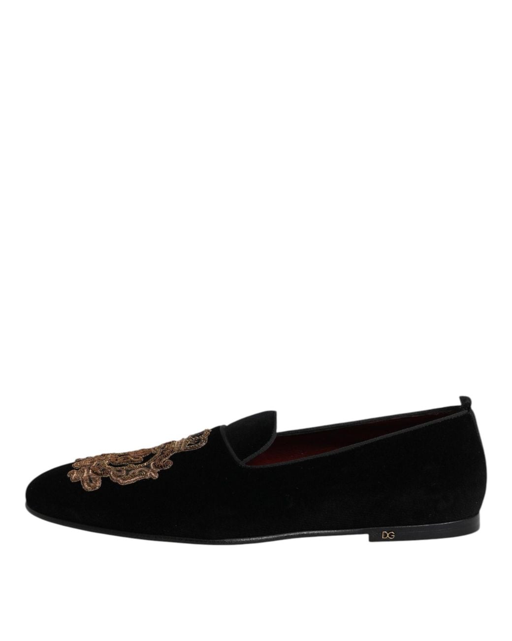 Dolce & Gabbana Black Velvet Gold Crown Mens Loafers Shoes for men