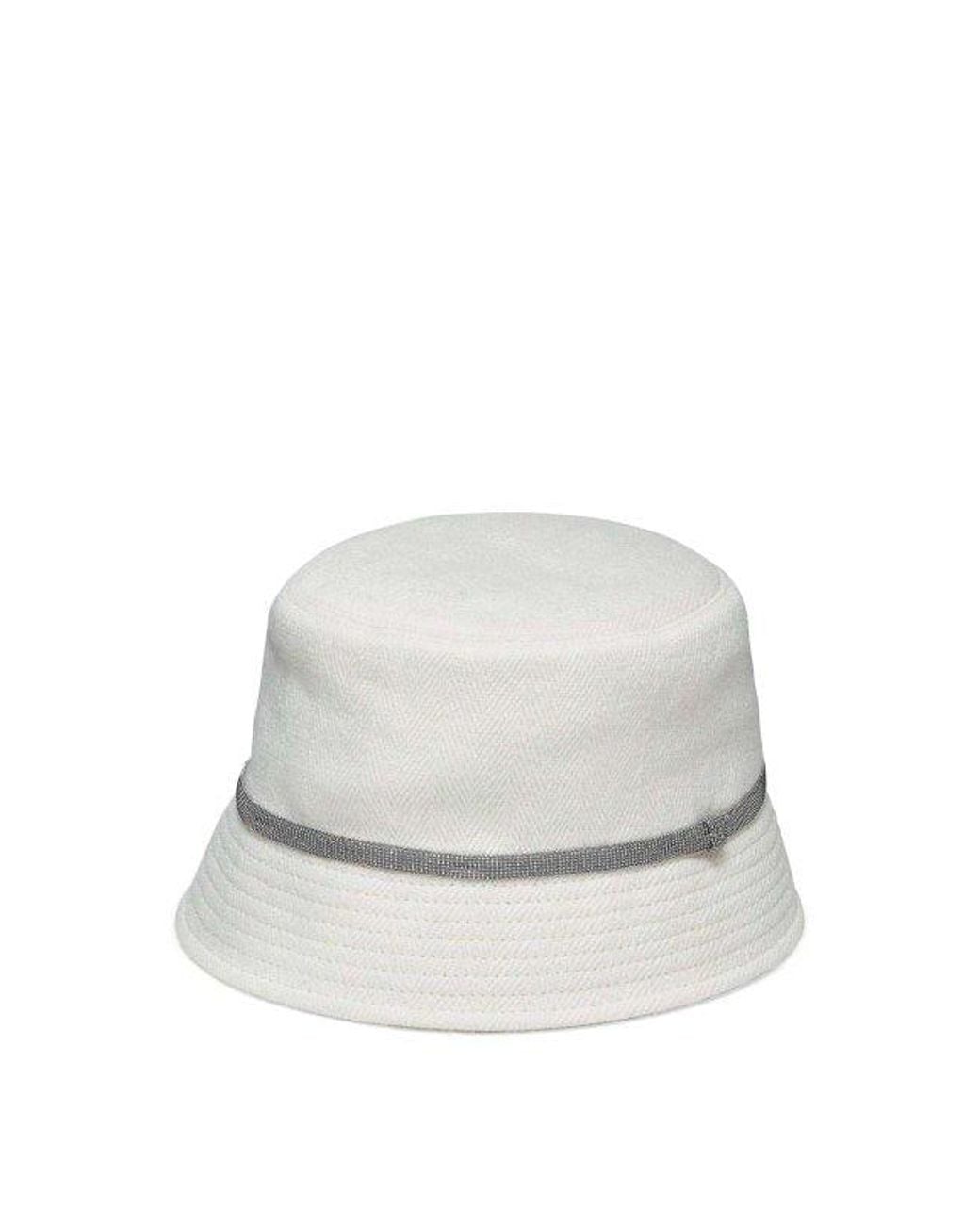 Brunello Cucinelli White Off Cotton Linen Hat