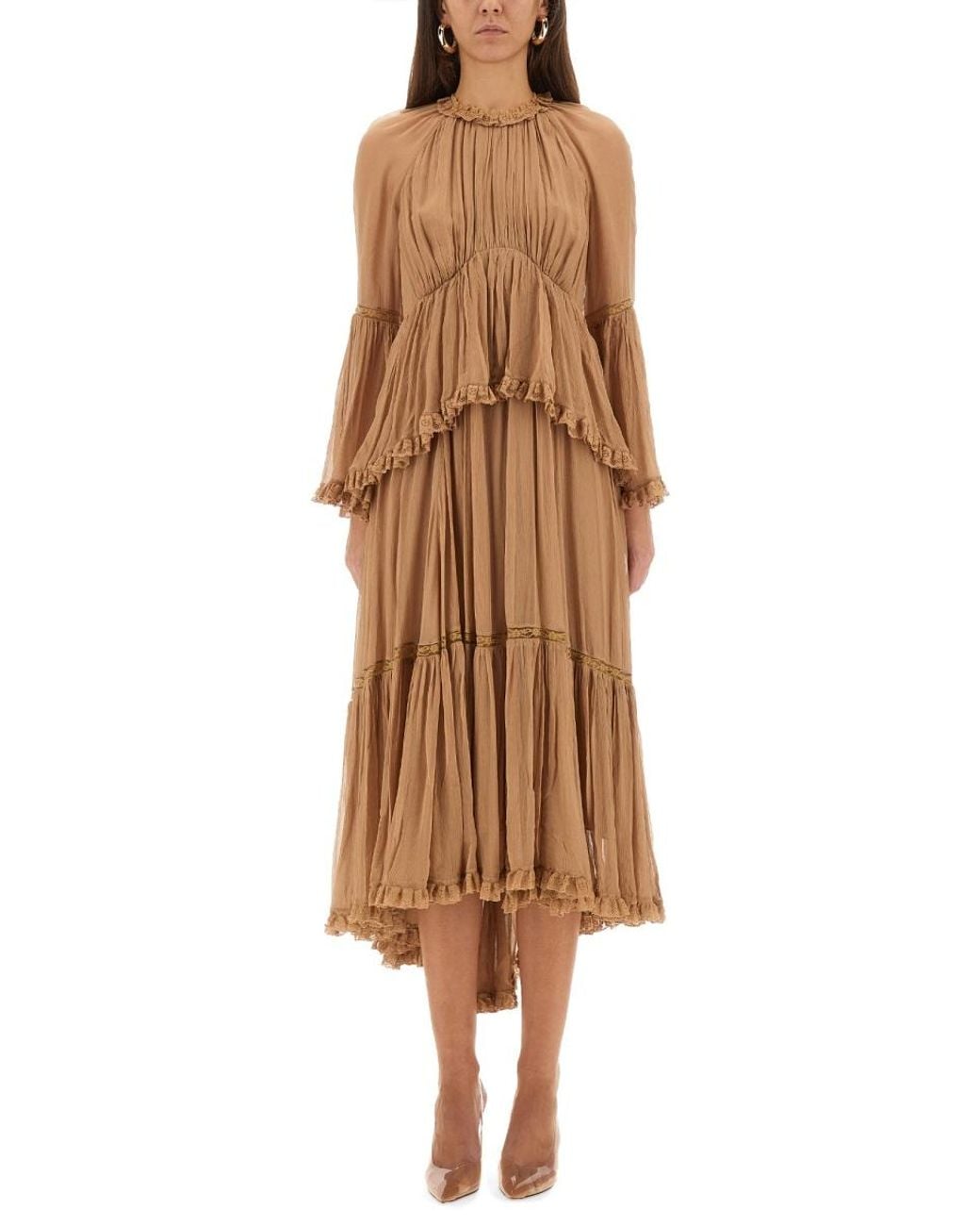 Zimmermann Brown Hypnotic Peplum Ruffle Dress Viscose