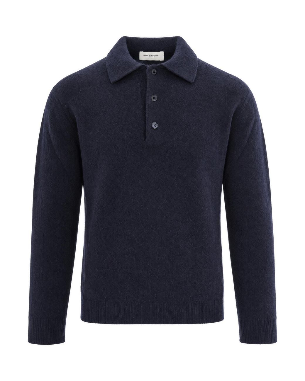 Paolo Pecora Blue Long-Sleeve Polo Jumper Wool Sweater for men